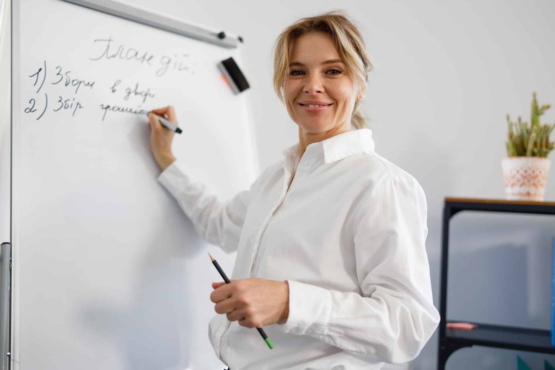 Flipchart mit Vortragssituation im Buero
