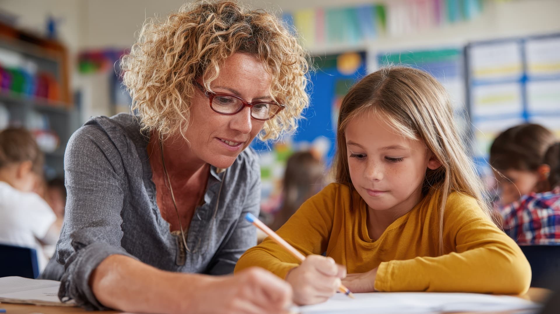 Lehrerin hilft Schülerin bei Aufgabe | Kosten Privatschule Berlin